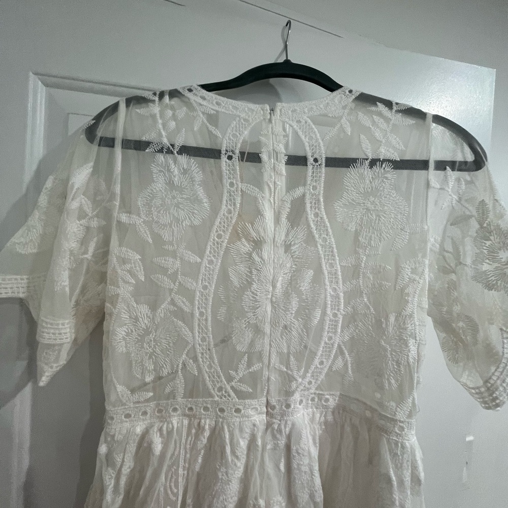 Pinkblush White Lace Mesh Overlay Maternity Maxi Dress - Picture 5 of 7